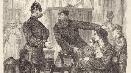 Bei Mietschulden drohten Familien Zwangsräumung und Obdachlosigkeit. Diese „Scene aus der Berliner Wohnungsnoth“ hatte der 1836 in Osterwieck/Harz geborene und 1908 in Groß-Lichterfelde gestorbene Maler und Illustrator Hermann Lüders geschaffen. 