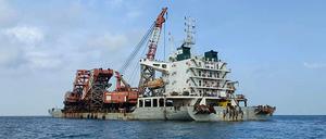 Festgesetztes chinesisches Schiff nahe Tanjung Siang.