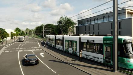So soll die Tramtrasse auf der Insel in Neu Fahrland aussehen. Zu sehen ist hier der Abschnitt Tschudistraße. 