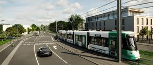 So soll die Tramtrasse auf der Insel in Neu Fahrland aussehen. Zu sehen ist hier der Abschnitt Tschudistraße. 