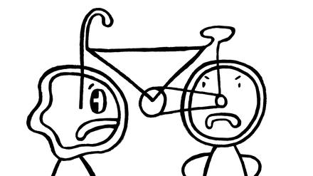 Der ängstliche Kunde beim rüden Händler. Illustration: Martin Fengel