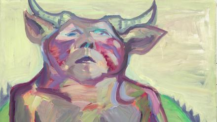 Bizarre Mix aus Frau und Kuh. Maria Lassnig Selbstporträt „Selbst als Almuth“ von 1987.