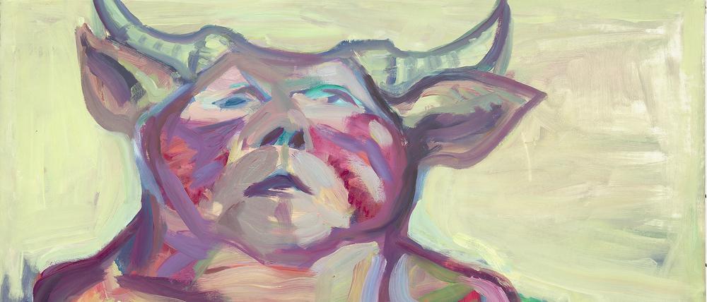 Bizarre Mix aus Frau und Kuh. Maria Lassnig Selbstporträt „Selbst als Almuth“ von 1987.