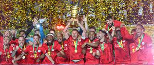 Die Mannschaft feiert ihren Triumph.