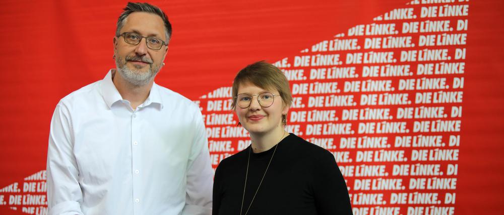 Neuer Kreisvorstand der Partei Die Linke in Potsdam gewählt. Jörg Schindler (51) und Iris Burdinski (32)