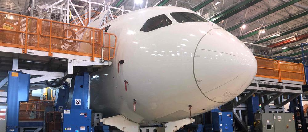 Die Boeing 787 Dreamliners werden am 30. Mai 2023 im Montagewerk des Luftfahrtunternehmens in North Charleston, South Carolina, gebaut.