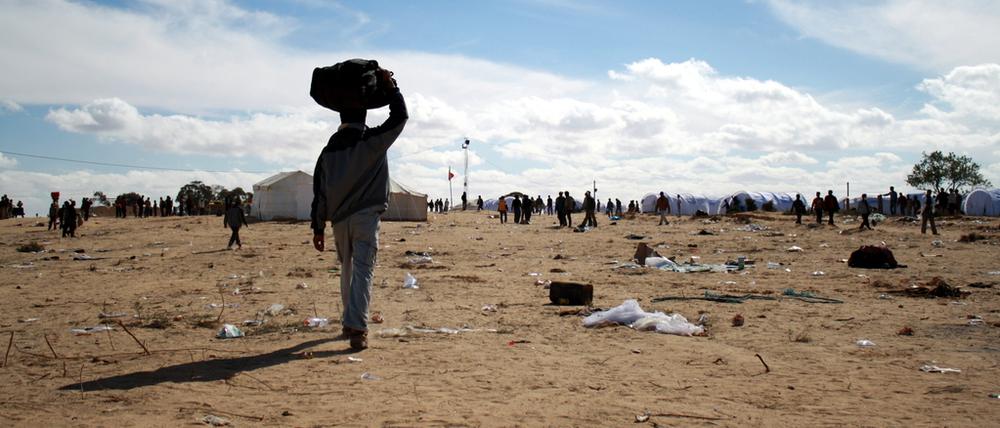 Flüchtlinge an der Grenze zwischen Libyen und Tunesien.