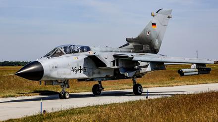 A German ECR Tornado aircraft rolls for take off during the Air Defender Exercise 2023 at the military airport of Jagel, northern Germany, June 9, 2023.   Axel Heimken/Pool via REUTERS