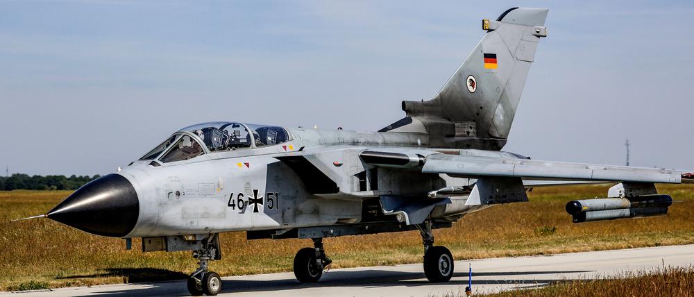 A German ECR Tornado aircraft rolls for take off during the Air Defender Exercise 2023 at the military airport of Jagel, northern Germany, June 9, 2023. Axel Heimken/Pool via REUTERS