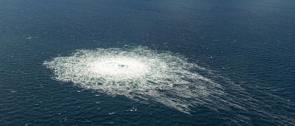  Das Nord Stream 2-Gasleck in der Nähe von Bornholm 2022 aus der Luft.  