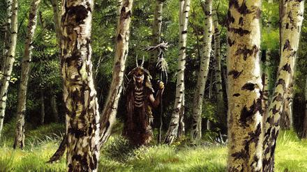 Wald im Mesolithikum mit Schamanin aus der Dauerausstellung des Landesmuseums für Vorgeschichte Halle