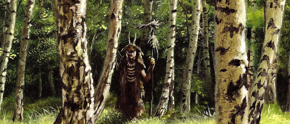 Wald im Mesolithikum mit Schamanin aus der Dauerausstellung des Landesmuseums für Vorgeschichte Halle
