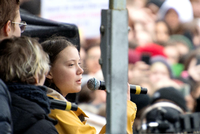 Greta Thunberg spricht am Freitag am Brandenburger Tor - wie hier am 15. März in Stockholm.