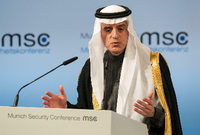 Sauer auf Sigmar Gabriel: Saudi-Arabiens Außenminister Adel al-Dschubair spricht auf der Münchner Sicherheitskonferenz.
