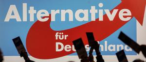 Delegierte halten beim Landesparteitag AfD Hessen ihren Stimmzettel.