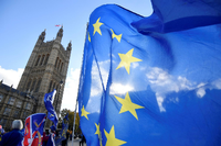 Brexit-Gegner mit Flaggen der EU in London