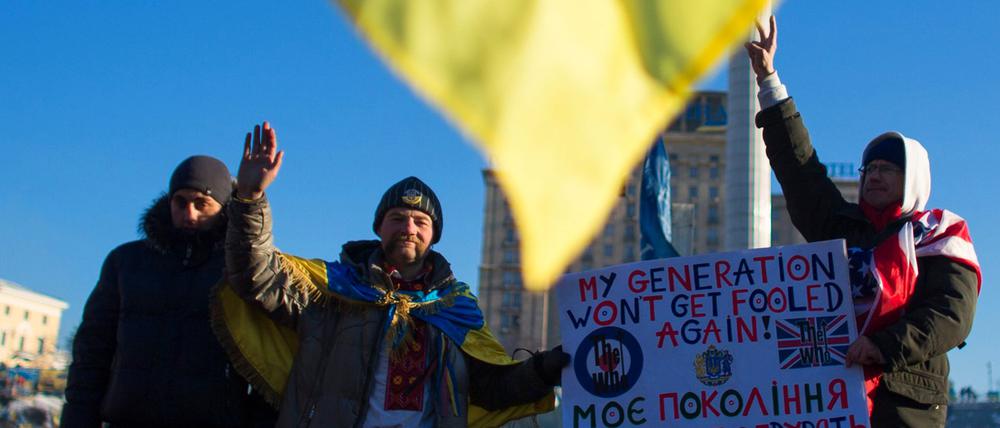 Große Aufbruchsstimmung auf dem Maidan-Revolution 2013/2014 in Kiew.