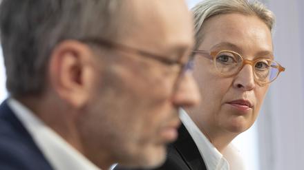 FPÖ-Chef Herbert Kickl und AfD-Covorsitzende Alice Weidel während ihrer Pressekonferenz in Wien am 19. September 2023. 