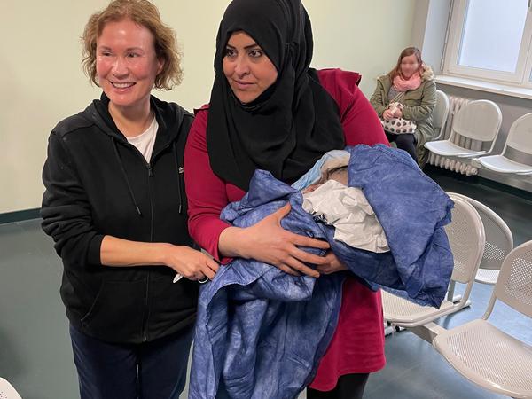 The two women who helped with the birth: Stephanie leiste (right) and Muna Alukla.