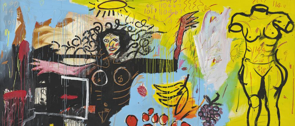 Frau mit römischem Torso. Unbetiteltes Gemälde von Jean-Michel Basquiat aus dem Jahr 1982, fast zweieinhalb Meter breit und über vier Meter lang.