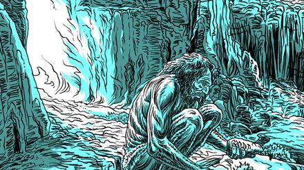 Comic-Zeichnung von Jens Harder, die einen Steinzeitmenschen zeigt.