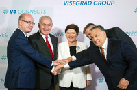 Die Regierungschefs von Tschechien, Israel, Polen, der Slowakei und Ungarn bei einem Treffen in Budapest.