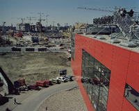 Berlin Partner betrieb auch die rote "Info-Box" an der Großbaustelle Potsdamer Platz zwischen 1996 und 2005.