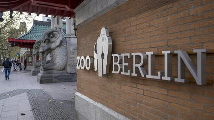 ARCHIV - 18.11.2022, Berlin: «Zoo Berlin» steht an einer Fassade am Eingang zum Berliner Zoo. (zu dpa «Nach Vogelgrippe-Fall öffnet der Berliner Zoo an Heiligabend») Foto: Monika Skolimowska/dpa +++ dpa-Bildfunk +++