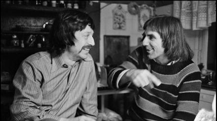 East Germany, East Berlin. Rudi Dutschke, West German student activist (right) meets with Wolf Biermann, songwriter and East German political critic (left) at Biermann's apartment in Chausseestrasse, East Berlin.   
©Thomas Hoepker-Magnum