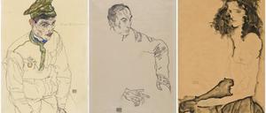 Diese von der Staatsanwaltschaft Manhattan zur Verfügung gestellte Bildkombination zeigt die drei beschlagnahmten Kunstwerke des österreichischen Expressionisten Egon Schiele: «Russischer Kriegsgefangener» (Art Institute of Chicago), «Männliches Bildnis» (Carnegie Museum of Art), «Schwarzes Mädchen» (Allen Memorial Art Museum). 