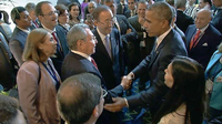 Der historische Handschlag zwischen US-Präsident Barack Obama und Raúl Castro in Panama.