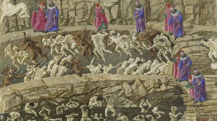Ewige Verdammnis. Illustration von Sandro Botticelli zum „Inferno“ von Dantes „Göttlicher Komödie“, zu sehen im Kupferstichkabinett der Staatlichen Museen Berlin.