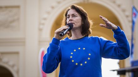 Katarina Barley (SPD) kann den Pullover aus dem Europa-Wahlkampf 2019 nun  wiederverwenden.
