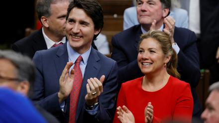 Canadian Prime Minister Justin Trudeau and wife Sophie Gregoire Trudeau, in the House of Commons on Parliament Hill during U.S. President Joe Biden's visit to Ottawa, Ontario, Canada March 24, 2023. REUTERS/Blair Gable