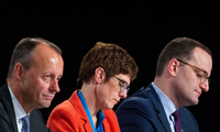 Die Bewerber Friedrich Merz, Annegret Kramp-Karrenbauer, und Jens Spahn bei einer Regionalkonferenz.