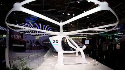 Eine Passagier-Drohne Volocopter 2x auf der Digitalisierungsmesse Cebit