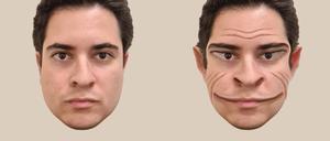Die unbearbeiteten (links) und nach der Wahrnehmung des Betroffenen veränderten Gesichter (rechts).