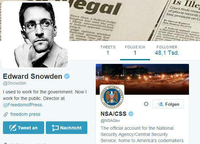 Vertauschte Rollen: Nun (ver)folgt Edward Snowden mal die NSA – zumindest auf Twitter.