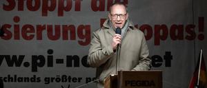 Jörg Urban, Vorsitzender der AfD Sachsen, diese Woche bei einer Kundgebung der rechtsextremistischen Bewegung Pegida auf dem Schlossplatz von Dresden.