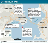 Lokalisierung der Orte des Falls Kim Wall
