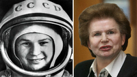 Die Russin Valentina Tereschkowa. Links nach ihrer Rückkehr aus dem All 1963 und im Jahr 2007).