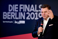 Sportsenator Andreas Geisel (SPD) warb bei einer Pressekonferenz für die Finals 2019.