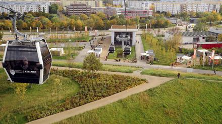Das Gelände der IGA 2017 (Internationale Garten-Ausstellung) in den Gärten der Welt und dem Kienbergpark mit Wuhleteich in Berlin-Marzahn und Hellersdorf, aufgenommen am 12. Oktober 2017.

Foto: Kitty Kleist-Heinrich