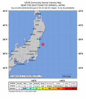 Eine Karte des "US Geological Survey" zeigt das Epizentrum des Erdbebens vor der Küste von Japan.