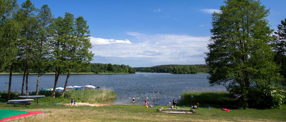 Die Badestelle des Campingplatzes am Ellbogensee.