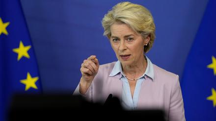 Ursula von der Leyen, Präsidentin der Europäischen Kommission, am 7. September auf einer Pressekonferenz (Archivbild).