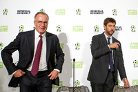 Diskussionsbedarf. Bayerns Vorstandsvorsitzender Karl-Heinz Rummenigge (l.) und Juve-Boss Andrea Agnelli.