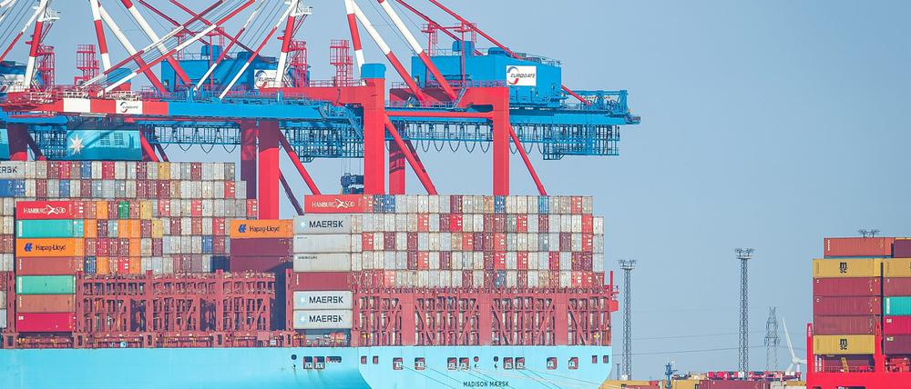 Schiffe liegen am Container-Terminal Bremerhaven. Der deutsche Export hat im vergangenen Jahr gelitten. 