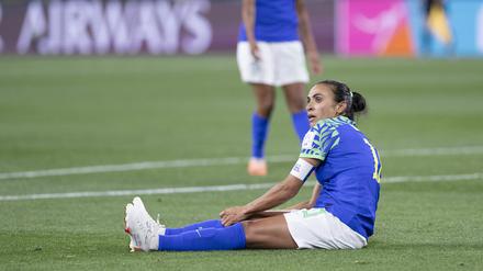 Die Enttäuschung ist groß: Brasiliens Superstar Marta während des Fußballspiels der FIFA Frauen-Weltmeisterschaft 2023 zwischen Jamaika und Brasilien in Melbourne, Australien. (Foto: Richard Callis/Sport Press Photo)