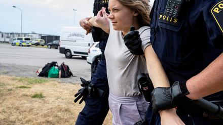 Greta Thunberg wird von der Polizei weggetragen.